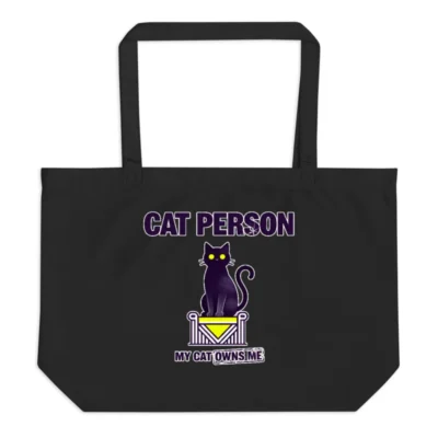 Cat Person Tote Bag – Large Black Organic Cotton Reusable Shopping Bag