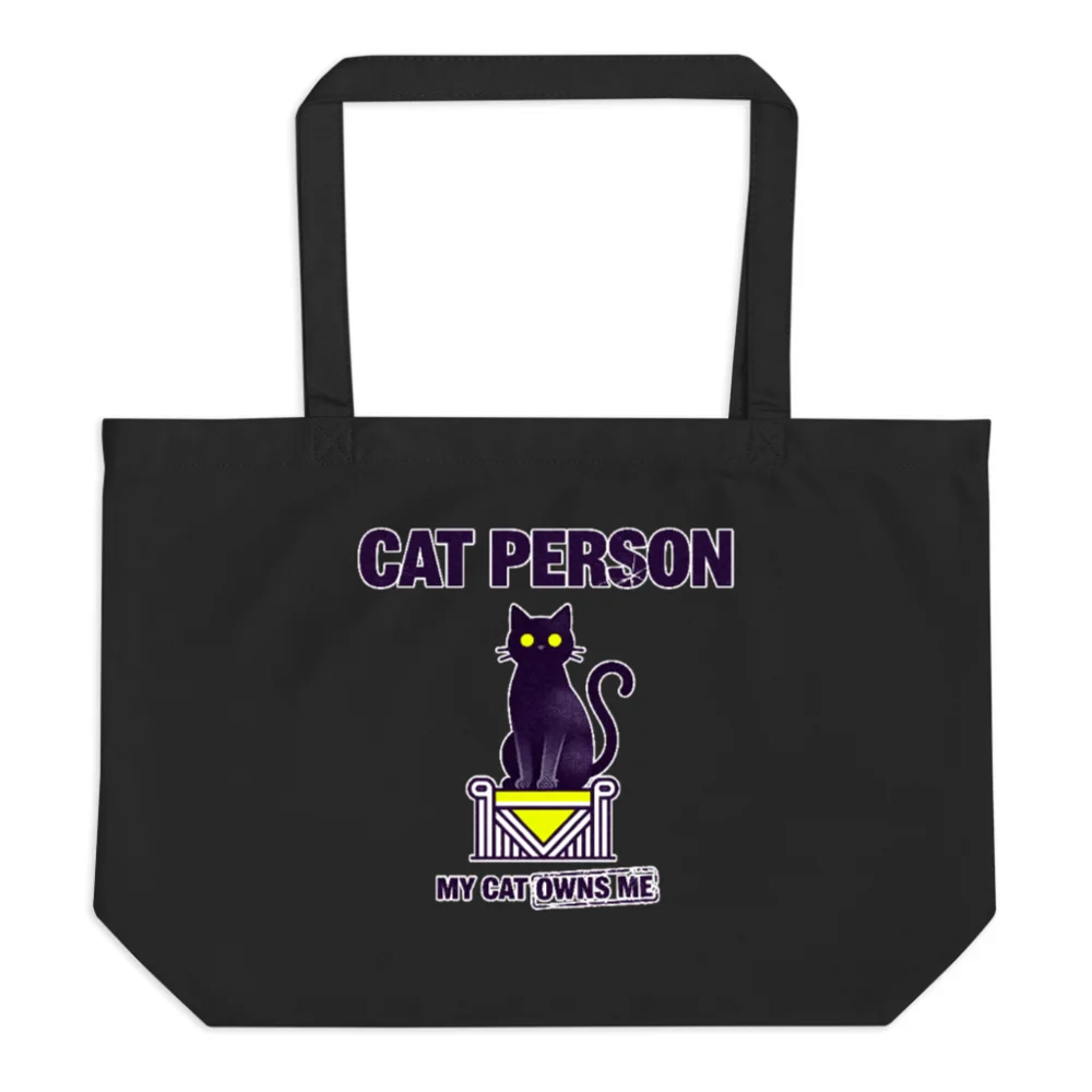 Cat Person Tote Bag – Large Black Organic Cotton Reusable Shopping Bag