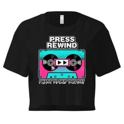 Press Rewind Crop Top for Women – Retro Cassette Tee