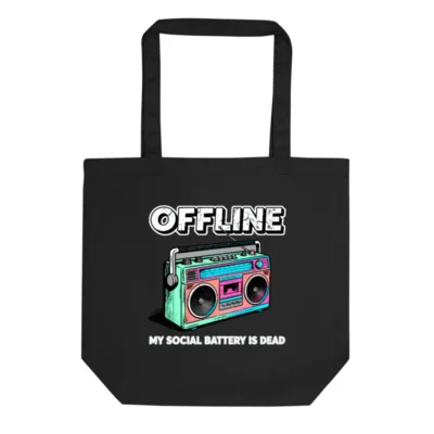 Offline Boombox Tote Bag – Eco-Friendly Black Canvas Reusable Shopping Bag
