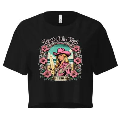 Heart of the West 1986 Women's Cropped T-Shirt - Vintage Surf Cowgirl Graphic