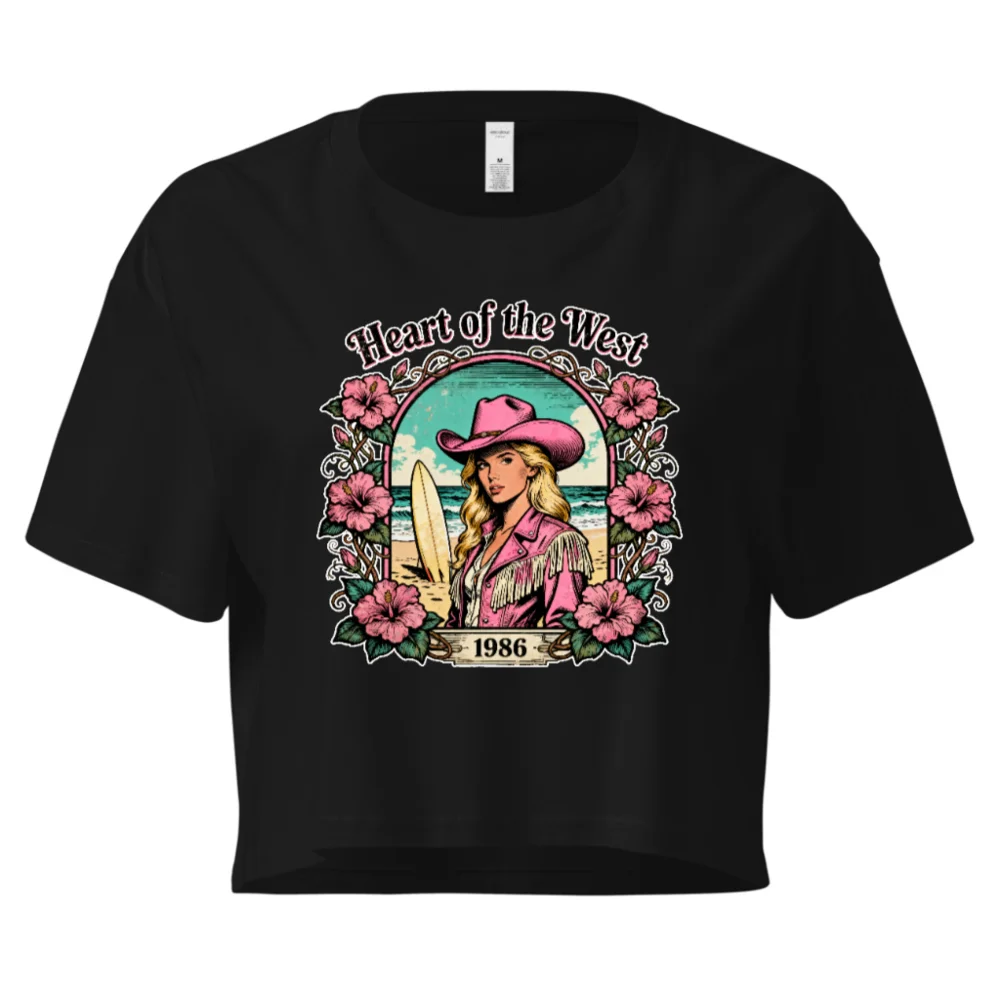 Heart of the West 1986 Women's Cropped T-Shirt - Vintage Surf Cowgirl Graphic