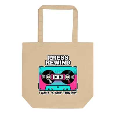 Eco Oyster Tote Bag – Press Rewind Cassette Design Reusable Shopping Bag
