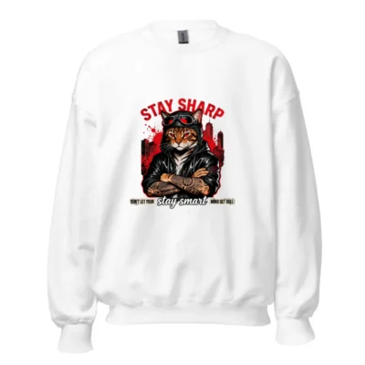 Stay Sharp Cat Graphic Sweatshirt - Unisex Crew Neck Hoodie