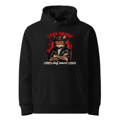 Stay Sharp Cat Hoodie – Unisex Eco-Friendly Graphic Hooded Sweatshirt