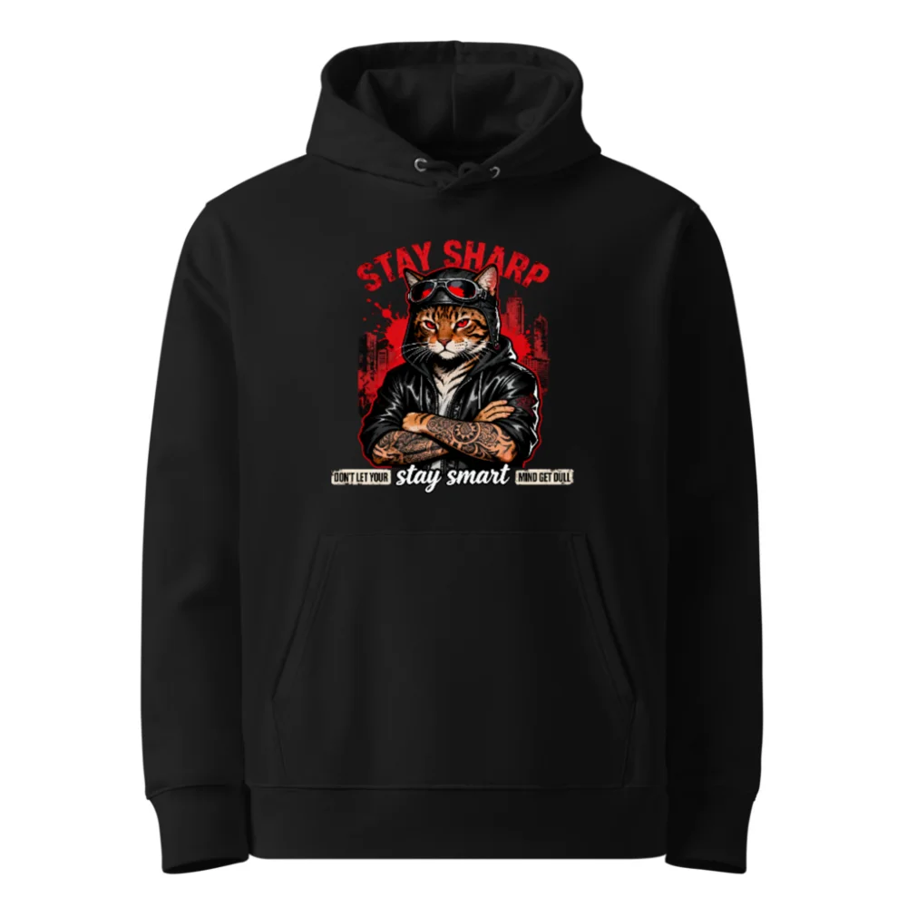 Stay Sharp Cat Hoodie – Unisex Eco-Friendly Graphic Hooded Sweatshirt