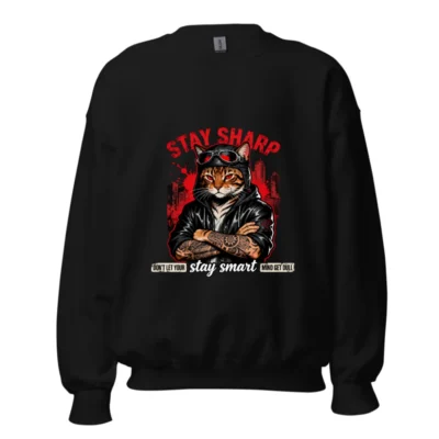 Stay Sharp Cat Graphic Sweatshirt - Unisex Crew Neck Hoodie