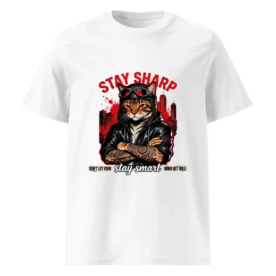 Stay Sharp Cat T-Shirt – Unisex Organic Cotton Graphic Tee