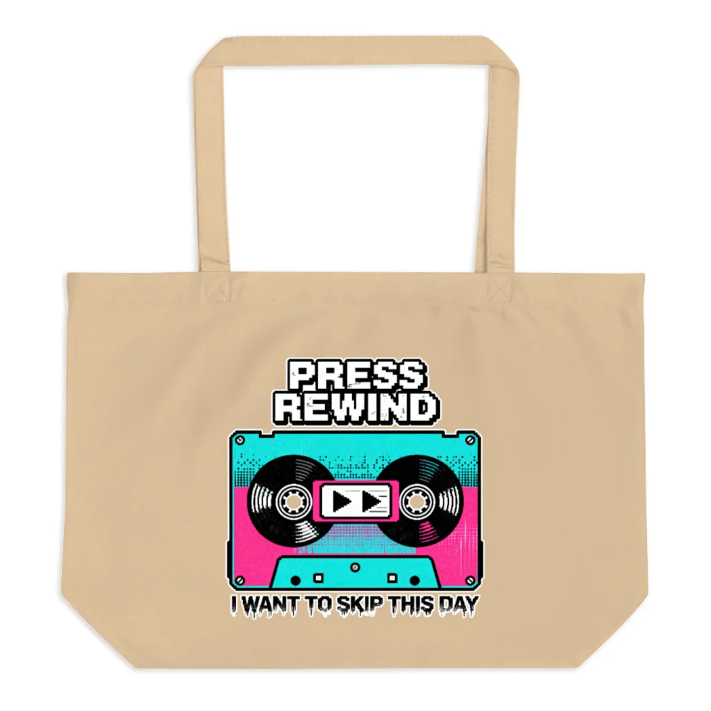 Press Rewind Cassette Tote Bag – Large Organic Cotton Reusable Shopping Bag