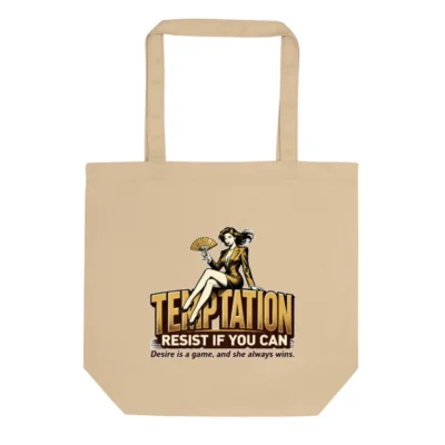 Eco Oyster Tote Bag – Organic Cotton Reusable Shopping Bag with Vintage Temptation Print
