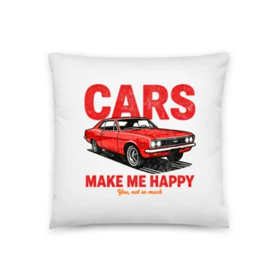 Cars Make Me Happy Pillow – Vintage Car Decor Cushion