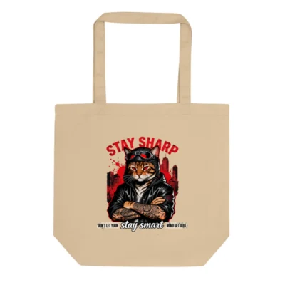 Stay Sharp Cat Tote Bag – Eco-Friendly Cotton Canvas Reusable Shopping Bag