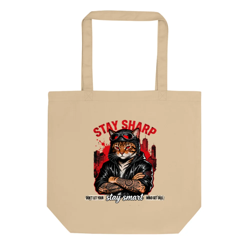 Stay Sharp Cat Tote Bag – Eco-Friendly Cotton Canvas Reusable Shopping Bag