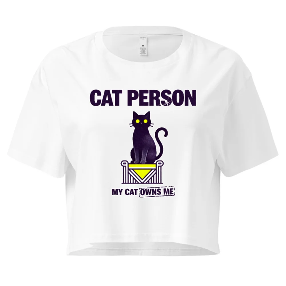 Cat Person Crop Top for Women – Fun Graphic Tee with Black Cat Design