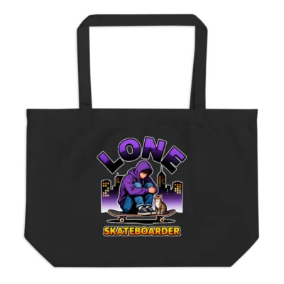 Lone Skateboarder Organic Tote Bag – Large Black Eco-Friendly Shopping Bag