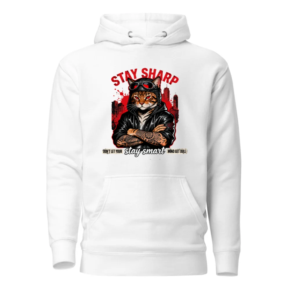 Stay Sharp Cat Hoodie – Unisex Premium Pullover Hoodie