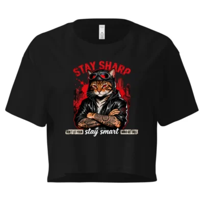 Stay Sharp Cat Crop Top for Women – Edgy Graphic Tee