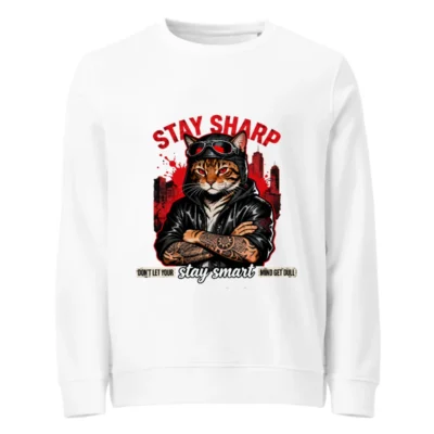 Stay Sharp Cat Unisex Organic Sweatshirt - Streetwear Hoodie