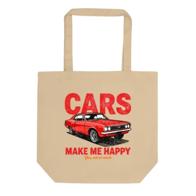 Eco Oyster Tote Bag – Cars Make Me Happy Canvas Shopping Bag