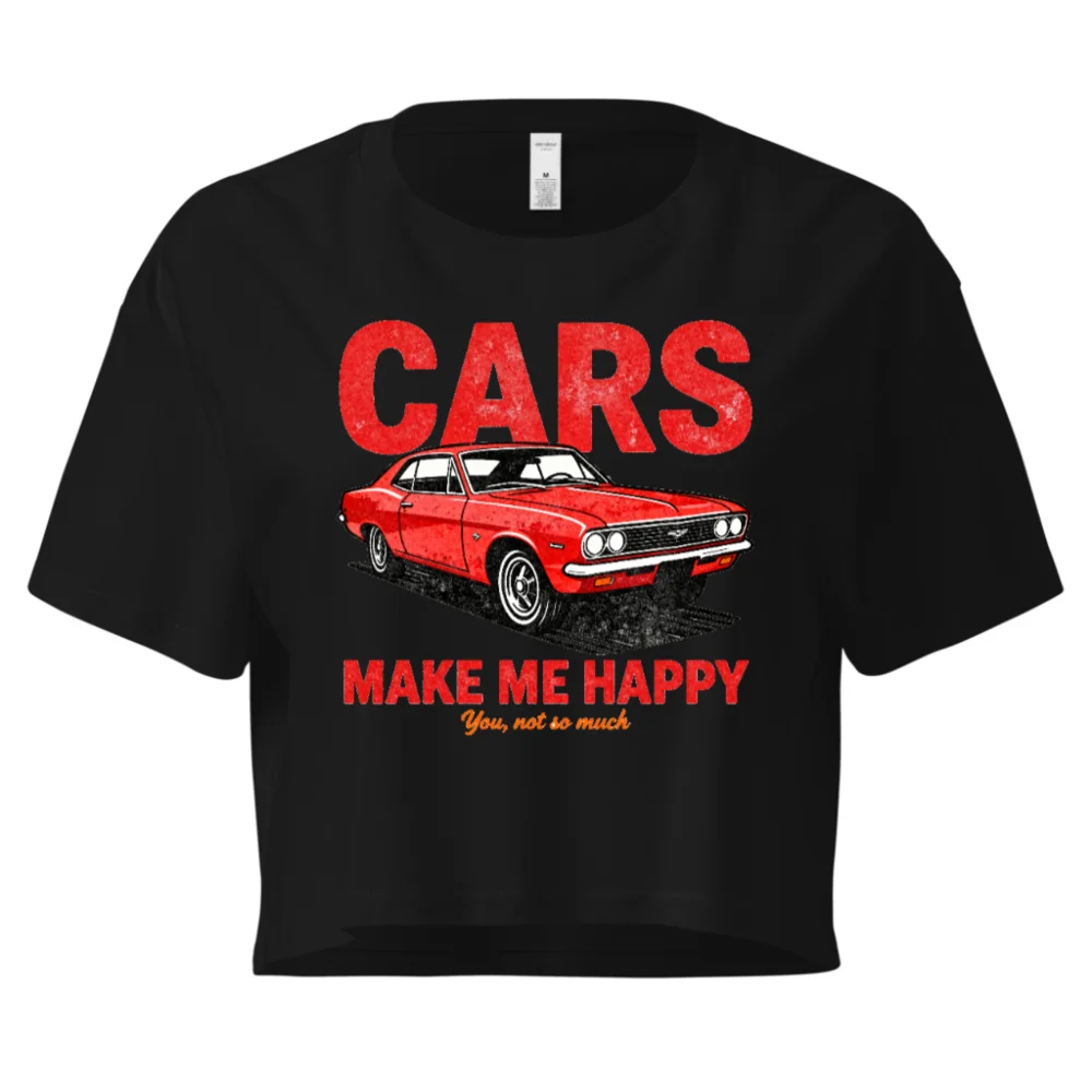 Cars Make Me Happy Crop Top for Women – Vintage Car Graphic Tee