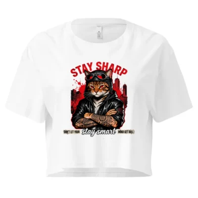 Stay Sharp Cat Crop Top for Women – Edgy Graphic Tee