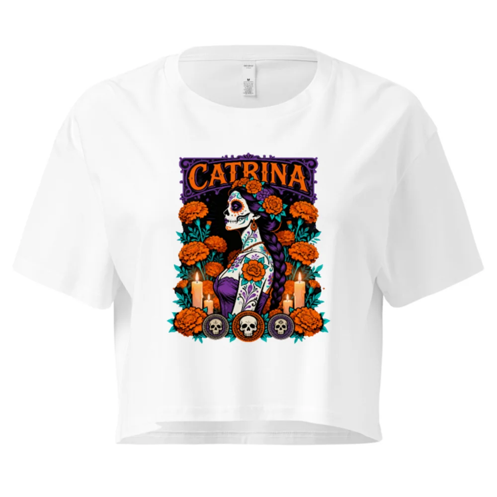 Catrina Day of the Dead Crop Top for Women - Sugar Skull Graphic Tee