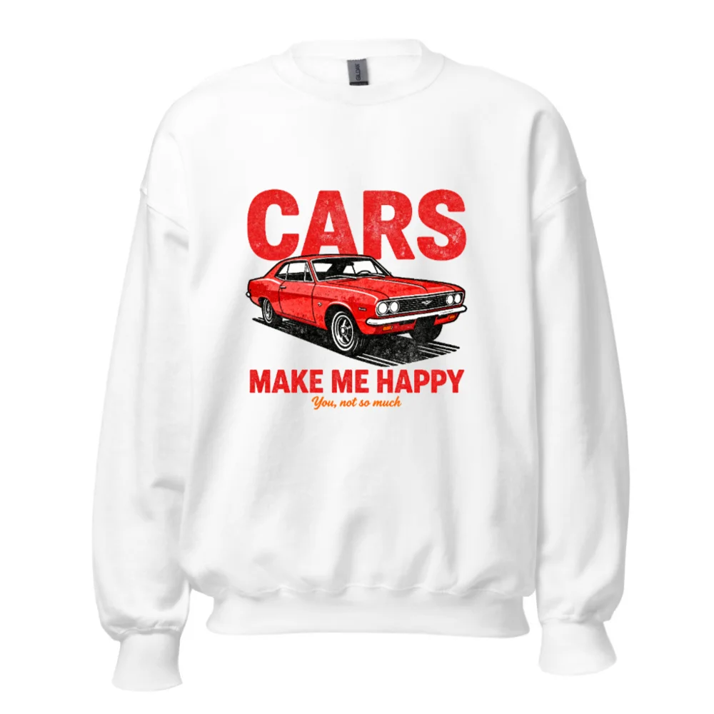 Cars Make Me Happy Sweatshirt – Unisex Crewneck Graphic Pullover