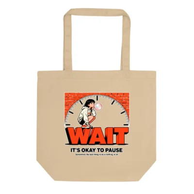 Eco Oyster Tote Bag – Sustainable Canvas Bag with 'Wait' Art Print