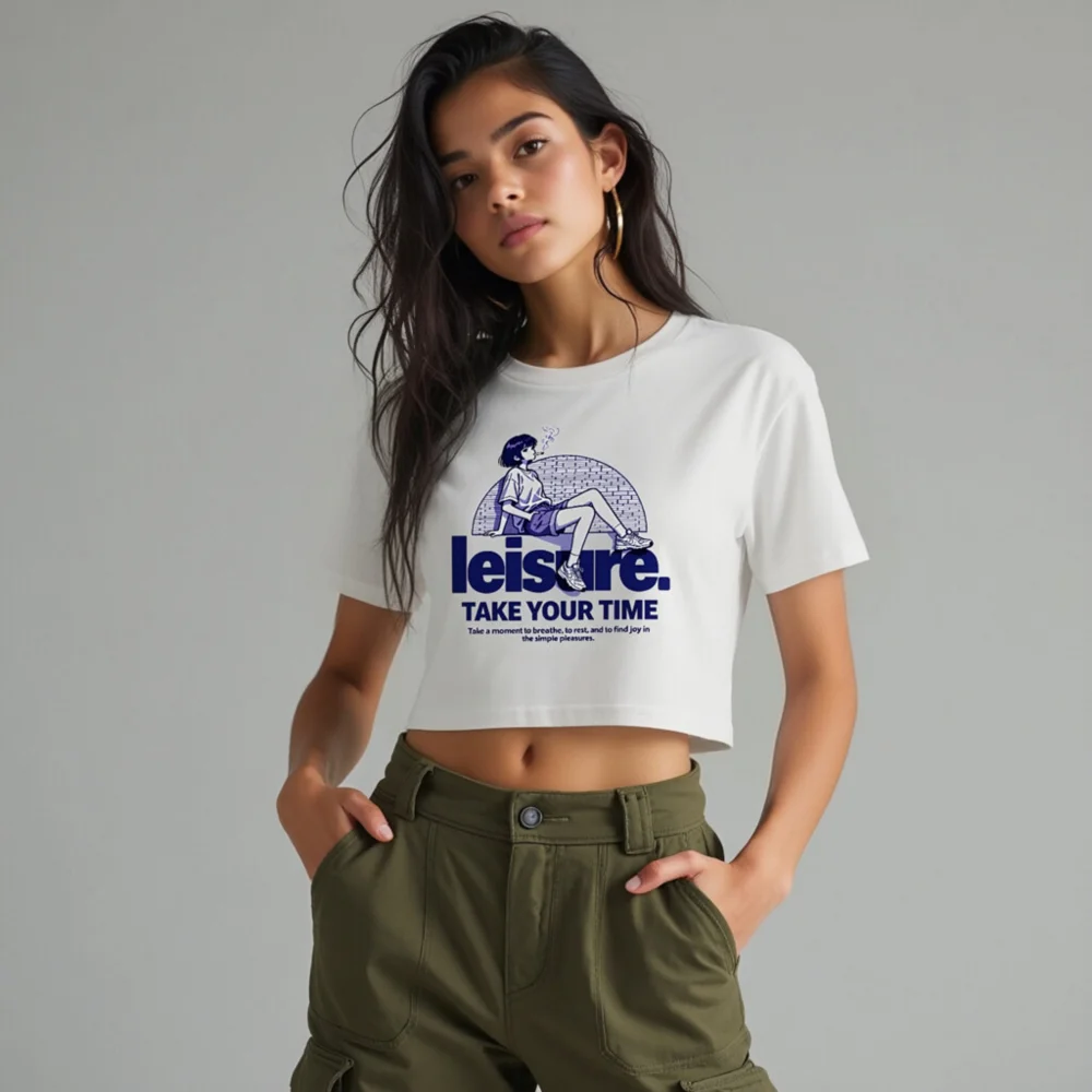 Leisure Crop Top for Women – Relaxed Fit Graphic Tee - Image 10