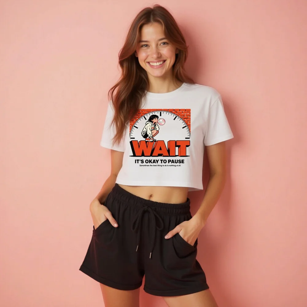 WAIT Crop Top for Women – Graphic Short Sleeve Tee with Motivational Design - Image 2