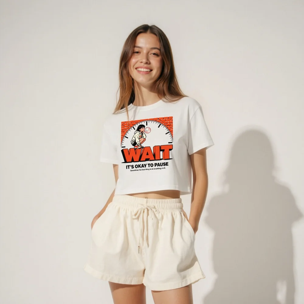 WAIT Crop Top for Women – Graphic Short Sleeve Tee with Motivational Design - Image 4