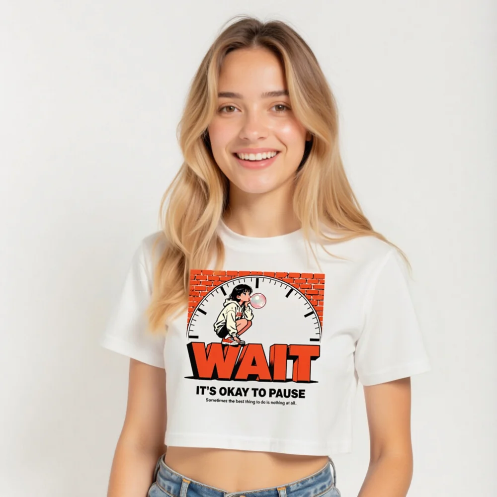 WAIT Crop Top for Women – Graphic Short Sleeve Tee with Motivational Design - Image 5