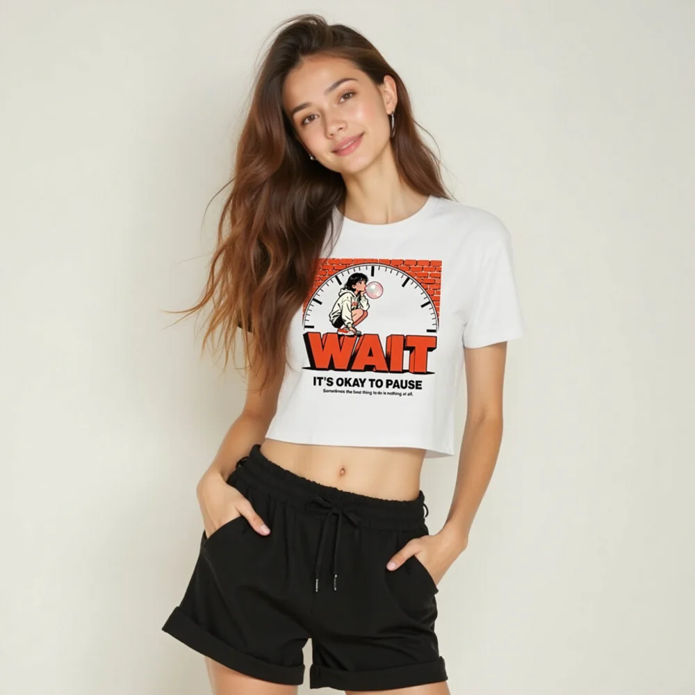 WAIT Crop Top for Women – Graphic Short Sleeve Tee with Motivational Design - Image 6