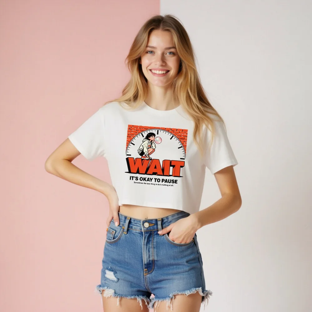 WAIT Crop Top for Women – Graphic Short Sleeve Tee with Motivational Design - Image 8