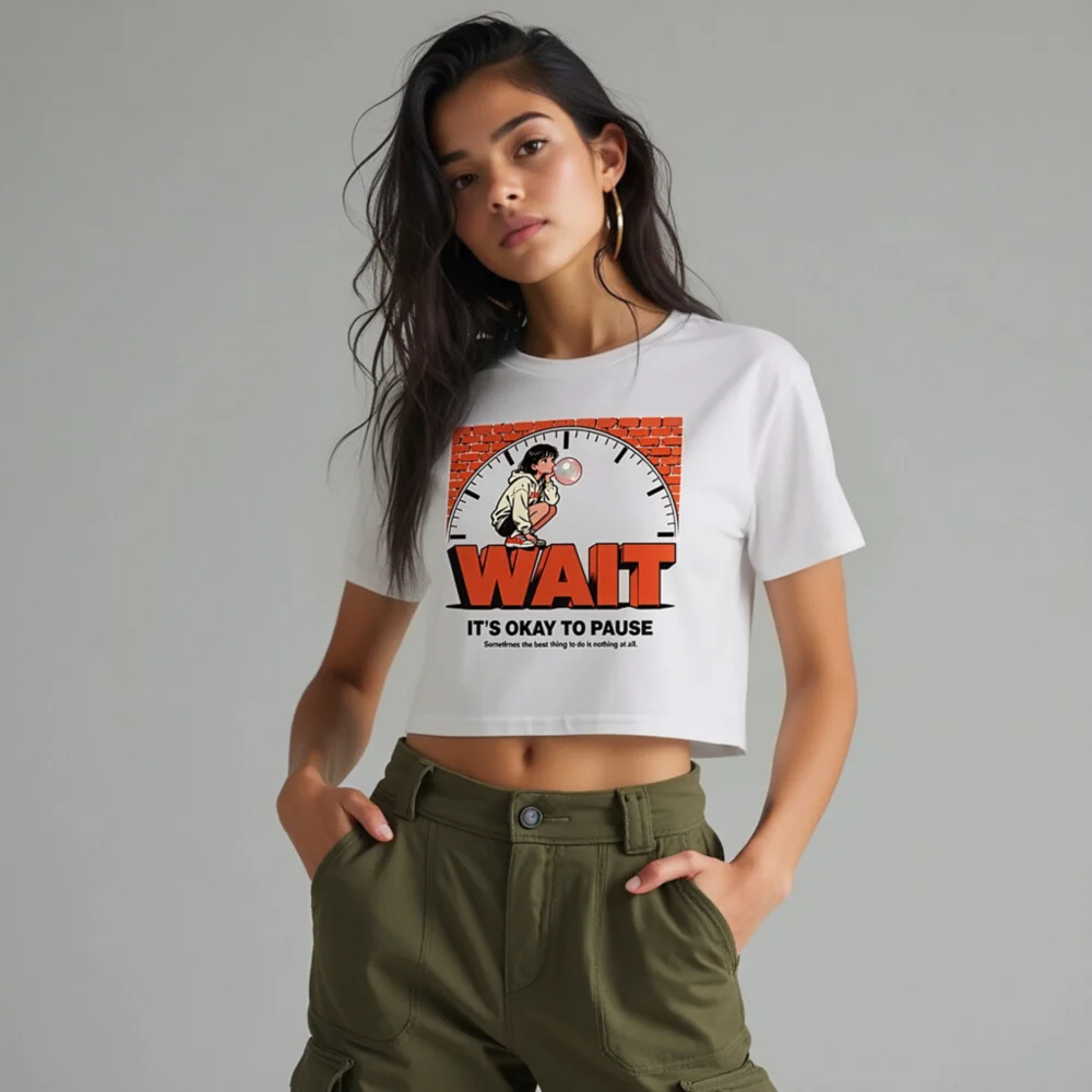WAIT Crop Top for Women – Graphic Short Sleeve Tee with Motivational Design - Image 10