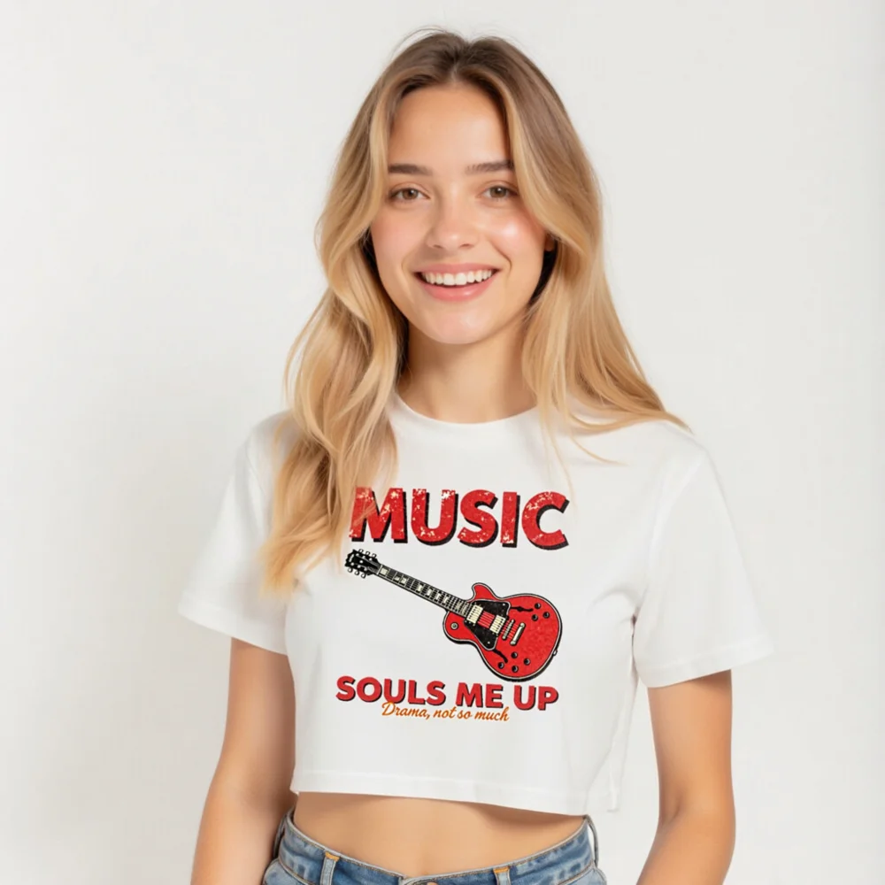 Music Souls Me Up Crop Top for Women – Red Guitar Graphic Tee - Image 5