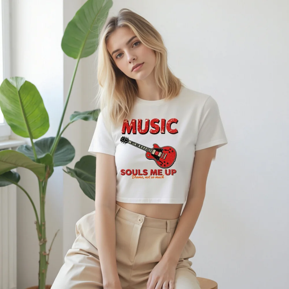 Music Souls Me Up Crop Top for Women – Red Guitar Graphic Tee - Image 9
