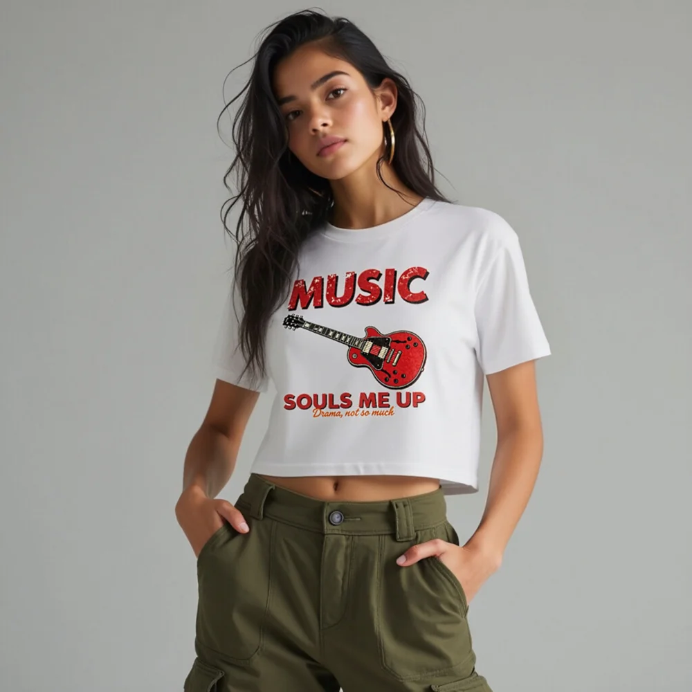Music Souls Me Up Crop Top for Women – Red Guitar Graphic Tee - Image 10