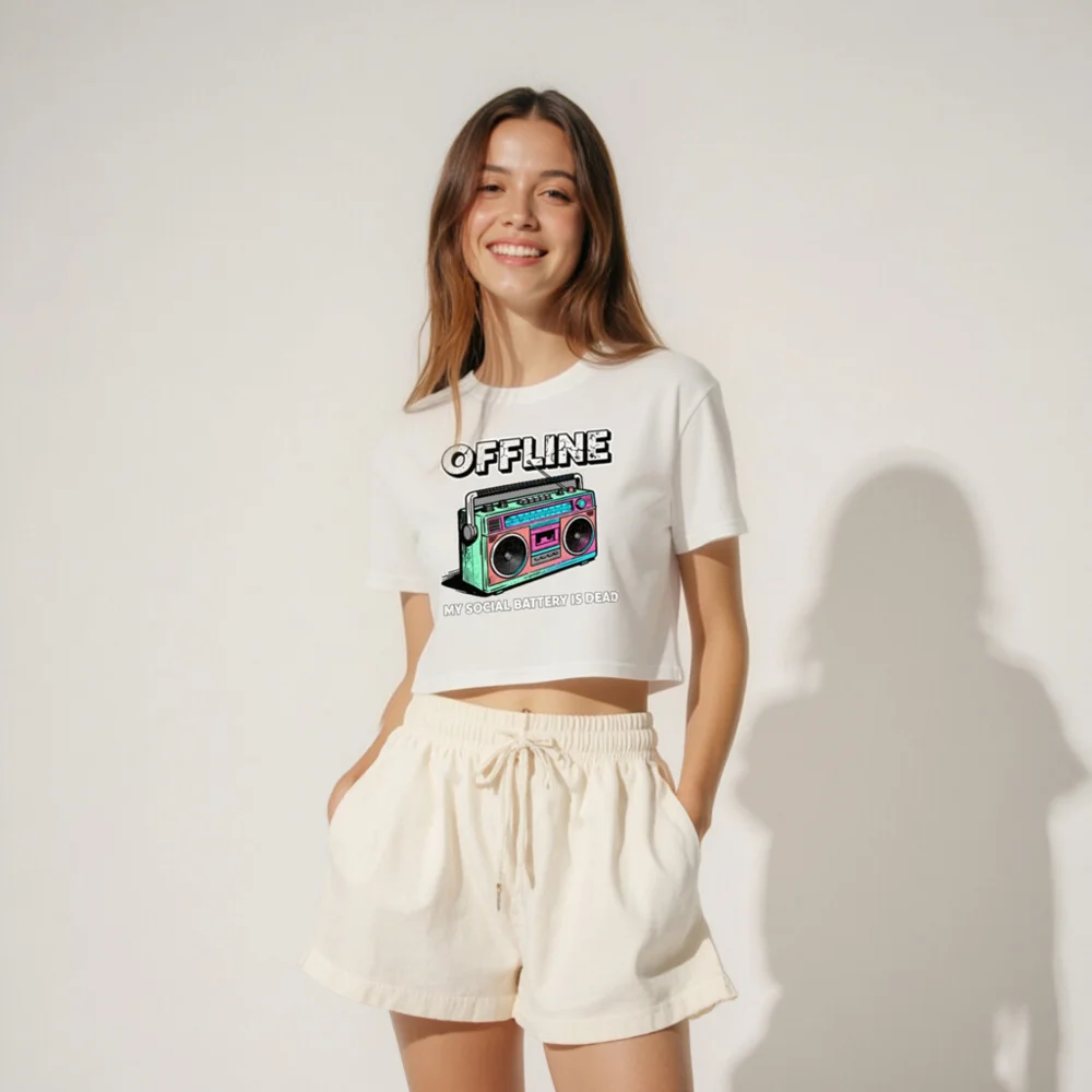 Offline Boombox Crop Top for Women – Vintage Retro Graphic Tee - Image 4
