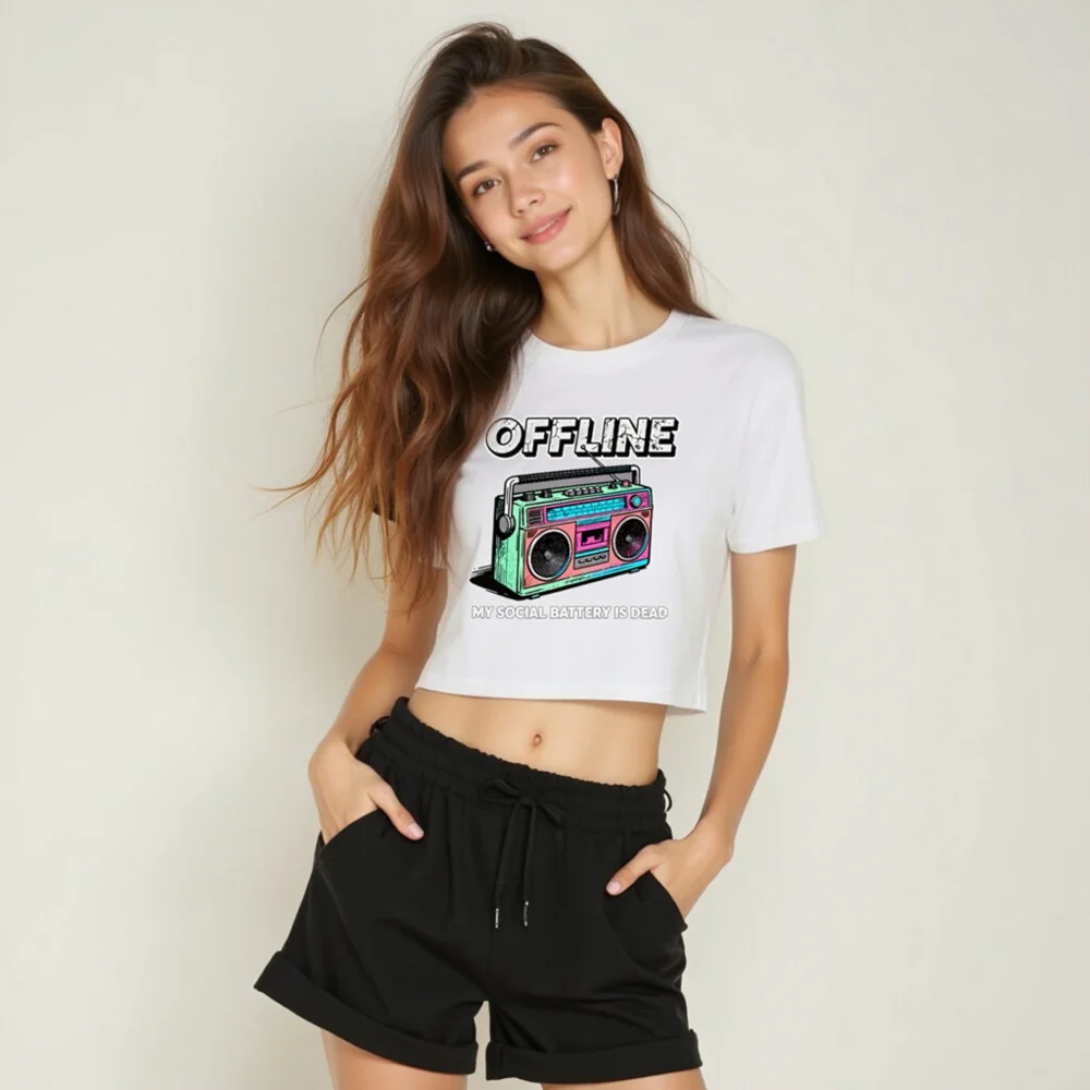 Offline Boombox Crop Top for Women – Vintage Retro Graphic Tee - Image 6