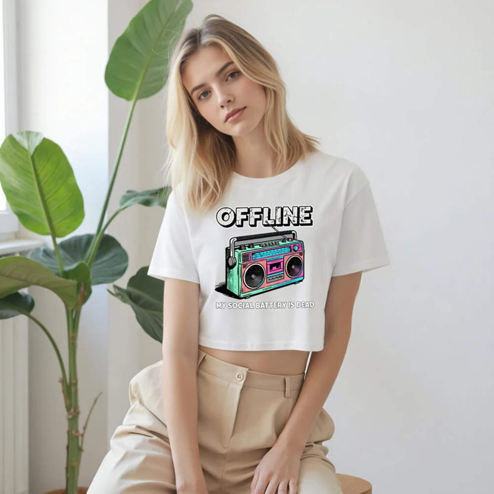 Offline Boombox Crop Top for Women – Vintage Retro Graphic Tee - Image 9