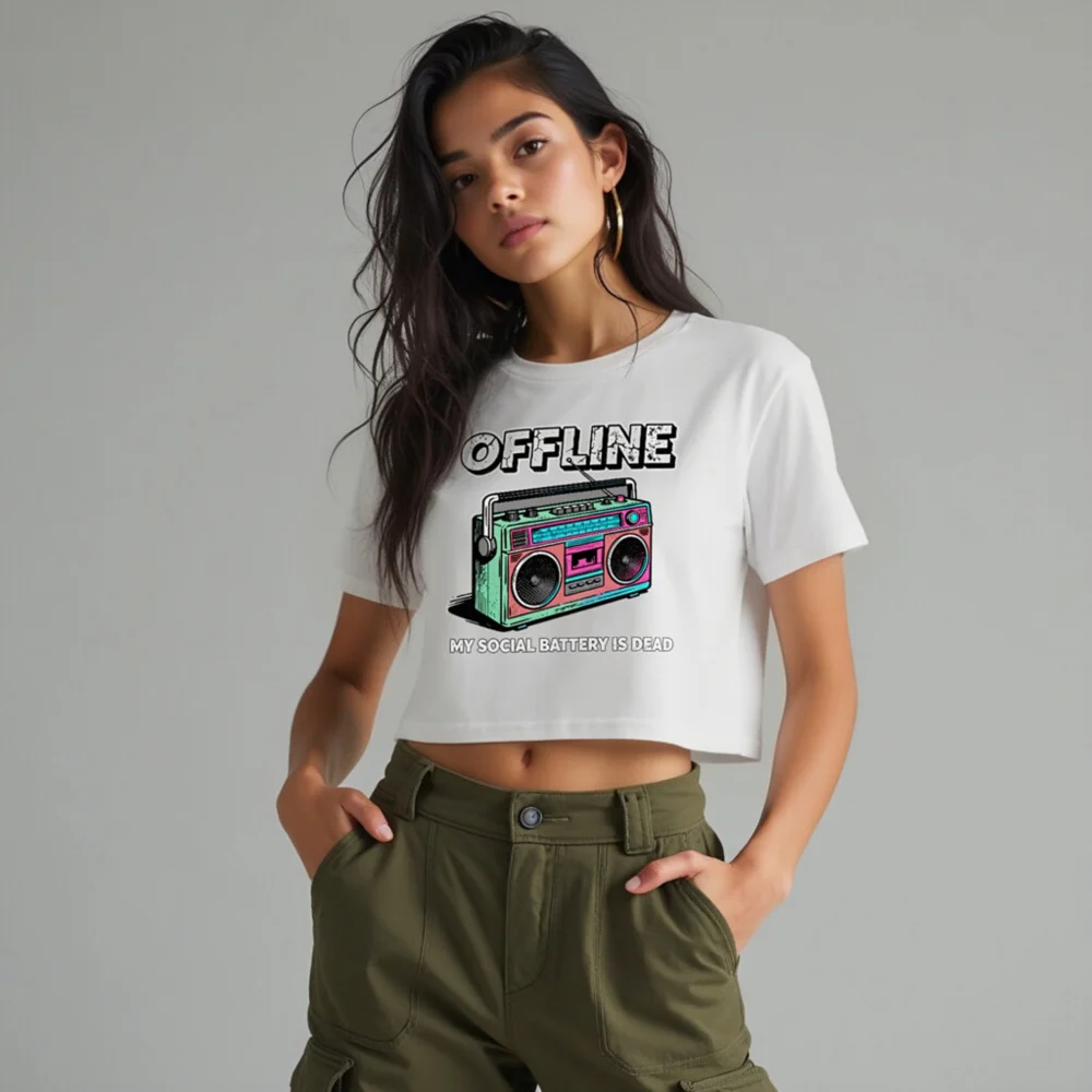 Offline Boombox Crop Top for Women – Vintage Retro Graphic Tee - Image 10