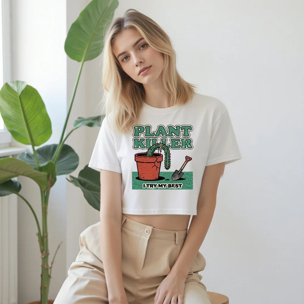 Plant Killer Crop Top for Women – Funny Cactus Graphic Tee - Image 9