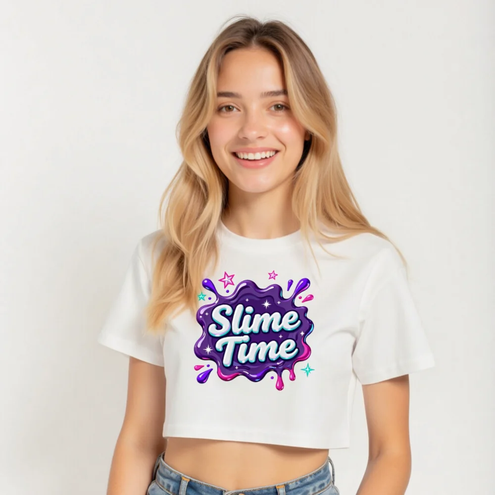 Slime Time Crop Top for Women – Fun Graphic Short Sleeve Tee - Image 5