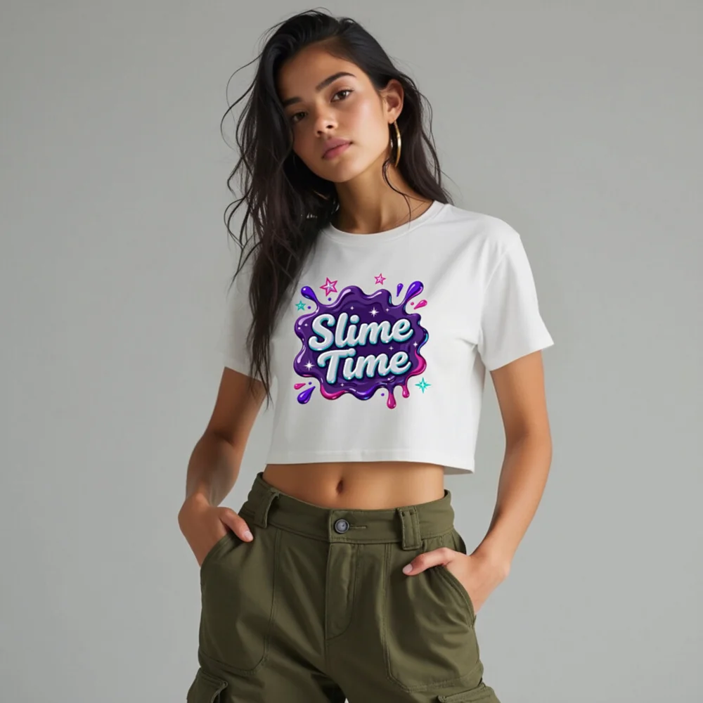 Slime Time Crop Top for Women – Fun Graphic Short Sleeve Tee - Image 10