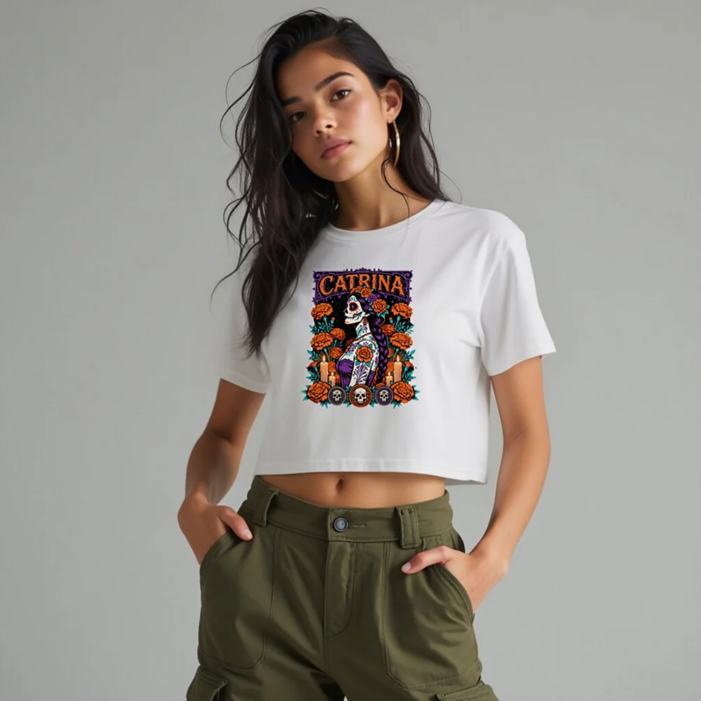 Catrina Day of the Dead Crop Top for Women - Sugar Skull Graphic Tee - Image 10