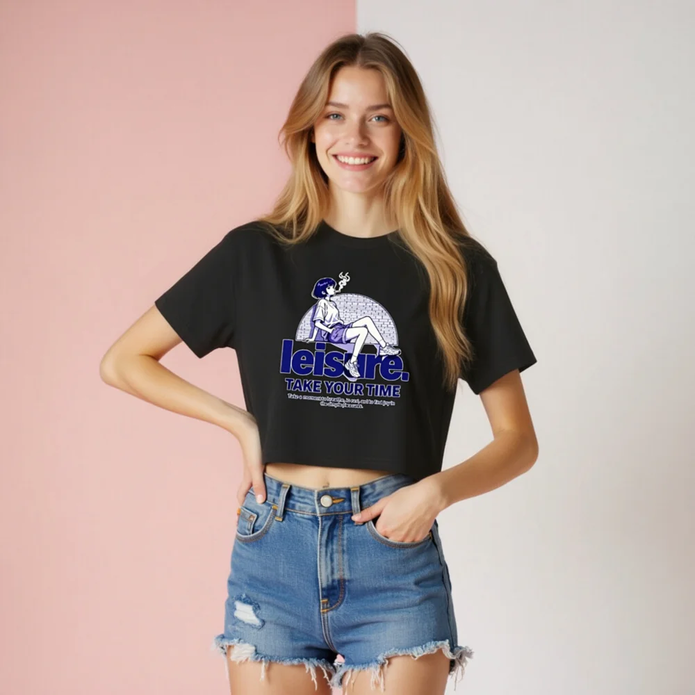 Leisure Crop Top for Women – Graphic Short Sleeve Tee - Image 8