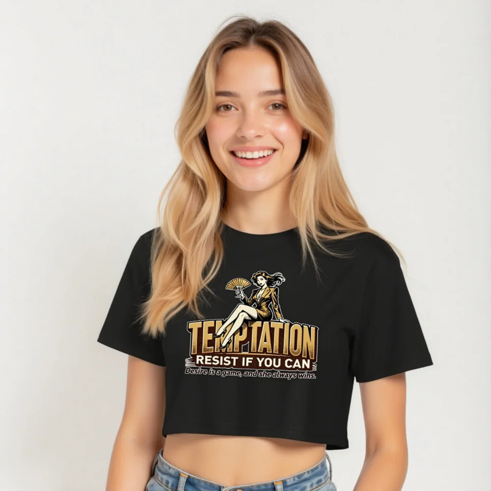 Temptation Crop Top for Women – Vintage Pin-Up Graphic Tee - Image 5