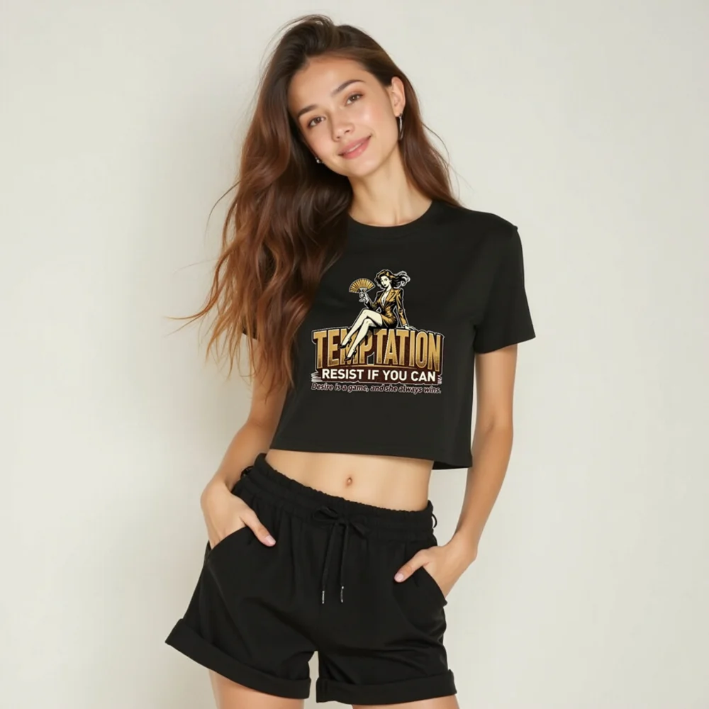 Temptation Crop Top for Women – Vintage Pin-Up Graphic Tee - Image 6