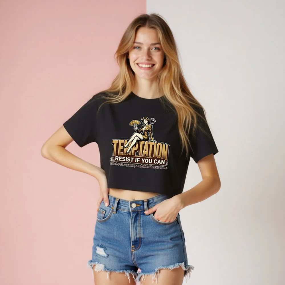 Temptation Crop Top for Women – Vintage Pin-Up Graphic Tee - Image 8